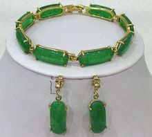 Free shipping New style Natural noble jewelry>>>>Green stone Link Bracelet earrings Set 2024 - buy cheap