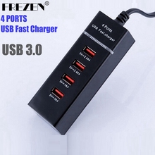 FREZEN USB Charger Adapter LED Backlight High Speed Mini 4 Ports USB 3.0 Hub Phone Charger For iPhone Samsung ipad Xiaomi MP3/4 2024 - buy cheap
