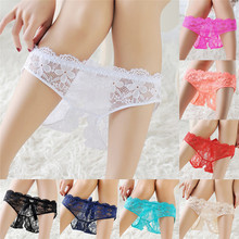 New Sale Sexy Lingerie Underwear Women Bow Lace Briefs Low Waist Open Crotch Solid Sexy Panties Erotic Transparent Lingerie 2024 - buy cheap