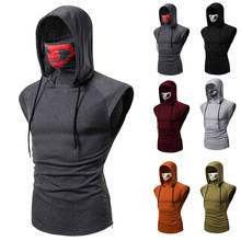 Men's new T-shirt super stretch fitness men's ninja uniform hooded sleeveless T-shirt call of duty ghost skull mask 2024 - buy cheap