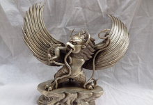 song voge gem S2720 12" Folk Tibet Silver Buddhist Redpoll Winged Garuda Buddha Snake Brass Statue 2024 - buy cheap