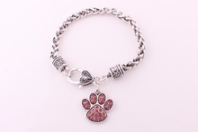 New Arrival Paw Prints Charm Bracelet Silver Plated with Crystal Rhinestones 2024 - buy cheap