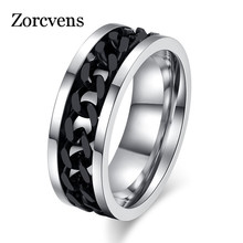 Мужское кольцо из нержавеющей стали ZORCVENS, черное свадебное кольцо с цепочкой, ювелирные украшения 2024 - купить недорого