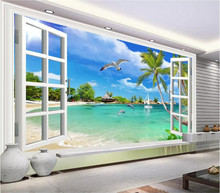 Papel de parede mural personalizado 3d oceano havaí fora da janela paisagem parede quarto sala de estar decoração de casa 2024 - compre barato