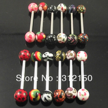 SaYao 60pcs Free Shipping Wholesale Hot Stamping Print Acrylic Ball LOGO Tongue Ring Barbell Tongue nail, Body Piercing Jewelry 2024 - buy cheap