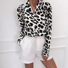 Blusa de chifón de manga larga con estampado de leopardo Sexy para mujer camisa de oficina con cuello vuelto túnica Casual suelta talla grande blusas 2024 - compra barato