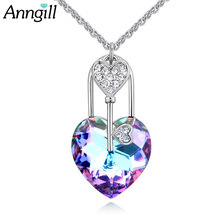 ANNGILL Couples Large Heart Key Crystals from Swarovski Pendant Necklace Romantic Love Necklace Lover Valentine Bijoux Chain 2024 - buy cheap