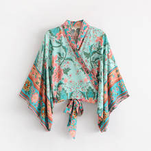 Character Japan Kimono Floral Print Cardigan V Neck Flare Sleeve Butterfly-knot Women Blouse Spring Female Ethnic Crop Shirt Top 2024 - buy cheap