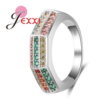Simple Rainbow Small Colorful Crystal Stones Women Wedding Engagement Anniversary Rings Fashion 925 Sterling Silver Jewelry 2024 - buy cheap