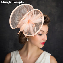 Mingli Tengda de boda para mujer, sombrero de novia, tocado de malla, boda, banquete, piel de cáñamo, Color sólido 2024 - compra barato