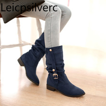 Women's Boots Autumn And Winter The New Flock Metal Decoration Pointed Low-heeled Middle tube Women's shoe plus size 33-44 2024 - buy cheap