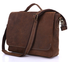 Nesitu винтажные коричневые мужские сумки-мессенджеры из 100% натуральной кожи Crazy Horse, портфель для ноутбука 14 дюймов # M7108 2024 - купить недорого