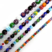 Miçangas flores mille16, contas de vidro com tecido lampwork, cores misturadas 15 "para colar pulseira, jóias diy 4mm 6mm 8mm 10mm 2024 - compre barato