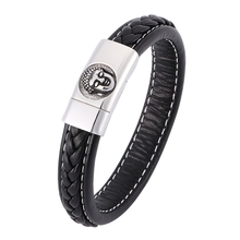 Punk Male Jewelry Black Braided Leather Men Bracelet Buddha Fashion Magnetic Steel Buckle Mens Trendy Bracelet Retro Gift SP0351 2024 - buy cheap