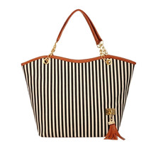 Women Girl Stripe Tassels Chain Canvas Dropshopping Shoulder Bag Women Tote Shop Bag Convenient And Simple Handbag Women 2019 2024 - buy cheap