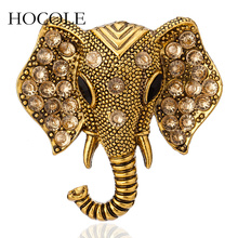 HOCOLE Retro Elephant Brooch Fashion Cute Antique Gold Elephant Buckle Brooch Pin Rhinestone Europe and America Unisex gift 2024 - buy cheap