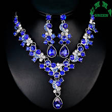 Fashion Royal Blue Clear Red Crystal Drop Necklace Earrings Jewelry Set Bridal Gift Wedding Luxury Zircon Jewelry Set Woman 2024 - buy cheap