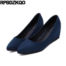Women Size 4 34 Court Pumps Cheap 2021 Pointed Toe High Heels Medium Purple Classic Office Wedge Shoes Ladies Slip On Blue Suede 2024 - buy cheap