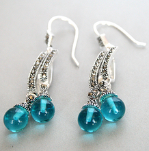 VINTAGE Tibetan Silvers BLUE OPALS STONE MARCASITE DANGLE HOOK EARRINGS2 2/5" 2024 - buy cheap