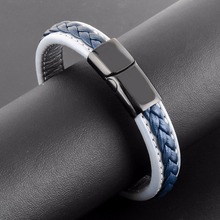 Men Stainless Steel leather hiphop bangle black gun quality Rock  bracelet Jewelry wholesale&dropship 2024 - buy cheap