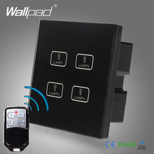 Hot Sale 4 Gang Remote Wallpad Black Crystal Glass Switch LED Ligh Remote 4 Gang 2 Way Wireless Remote Touch Sensor Light Switch