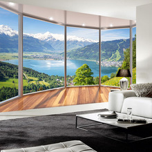 Papel de parede foto personalizada 3d, fundo de parede com varanda, floresta, lago, mural moderno para sala de estar, decoração para casa 2024 - compre barato