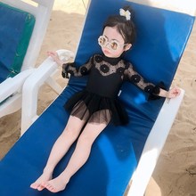 2019 one piece girls swimwear for kids mesh lace bikini infantil long sleeve black sexy girl swimsuit beach wear outfits 0-5T 2024 - buy cheap