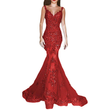 Dubai árabe Estilo Ver Através Voltar Sereia Vestidos de Noite Vermelho Longo Sequins do Querido Do Laço Apliques Prom Vestidos Pageant 2024 - compre barato