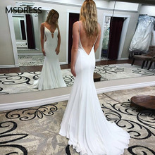 vestido de formatura longo Mermaid Party Evening Gowns 2019 Beaded Spaghetti Straps Backless Long White Chiffon Prom Dress 2024 - buy cheap