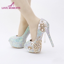 New Design Bling Bling AB Color Wedding Shoes Rhinestone Phoenix Women Pumps Religious Ceremony High Heels Prom Party Shoes 2024 - buy cheap