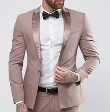 One button satin shiny lapel men suitable for groom wedding suit men's custom slim street suit 2 pieces latest jacket pants 2024 - buy cheap