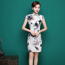 Elegant Slim Qipao Vintage Mandarin Collar Rayon Cheongsam Women Short Sleeve Evening Dress Chinese National Lady Sexy Dress 2024 - buy cheap
