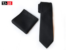 8cm moda hombres corbata tejida conjunto negro con Blanco clásico corbata de lunares bolsillo cuadrado 2024 - compra barato