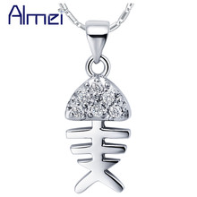 Almei 15%Off Animal Necklace Women Fish Fishbone Cute Jewelry New Mujer Silver Necklaces&Pendants Kids Gifts With Stones N721 2024 - buy cheap