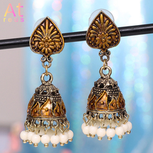 Pendientes étnicos con forma de corazón para mujer, joyería india, estilo bohemio Vintage, con borla de campana, joyería Jhumka 2024 - compra barato