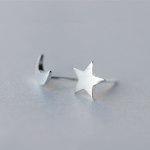 Brincos de prata esterlina 925, joia com pingente de estrela e lua, estilo simples, presente para casamento 2024 - compre barato