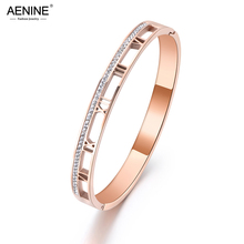 AENINE Classic Roman Numerals Stainless Steel Cuff Bracelet Jewelry For Women Rhinestone Bracelets Bangle Valentine Gift AB19004 2024 - buy cheap