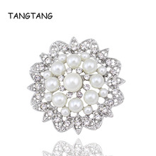 Pearl Brooch Fashion White Imitation Pearl Rhinestone Crystal Flower Bridal Brooch Pins Handmade For Wedding Hot Item NO.: FB019 2024 - buy cheap
