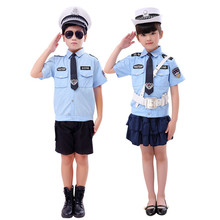 Roupa das meninas Definir o Dia Das Bruxas para o Traje Cosplay Performance de Palco Saia Plissada + Uniforme Da Polícia + cap + gravata para Crianças meninos 2024 - compre barato