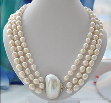 Women Gift word Love   shipping >>Z5217 NATURAL 3strands 12mm rice white Freshwater pearl necklace mabe 23inch mujer for 2024 - buy cheap