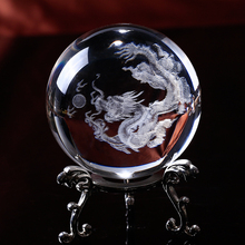 Bola de vidro 3d gravada a laser, esfera de cristal do dragão, feng shui, globo de vidro, acessórios de decoração para casa em miniatura, presentes 2024 - compre barato