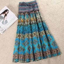 High Waist Boho Floral Women Long Skirt Pleated A-line Elastic Sashes Vintage Women's Skirts 2020 Spring Summer Fashion Clothes 2024 - buy cheap