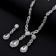 2018 New Luxury European And American Style Cubic Zirconia Water Drop Earrings Necklace Luxury Bridal Wedding Jewelry Sets 2024 - buy cheap