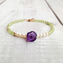 Lii Ji Natural Amethyst Flower Peridot Freshwater Pearl 925 Sterling Silver Gold Plated Clasp Sparkling Delicate Jewelry 2024 - buy cheap