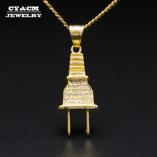 CY&CM Men Simulated Crystal Plug Pendant Hiphop Gold 316L Stainless Steel Ice Out Rhinestone Charm Necklace Hip Hop Punk Jewelry 2024 - buy cheap