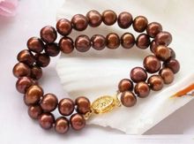 Pulsera de perlas de Chocolate del Mar del Sur, 2 filas AAA, 8-9mm, 7,5-8 pulgadas 2024 - compra barato