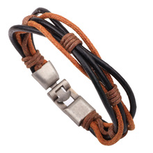 new Hot fashion jewelry men's bracelets genuine leather Alloy Bronze Black Bracelet man Vintage Bracelets & Bangles 2024 - buy cheap