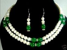 new Style Hot sale*2 color- 2 row 7-8mm white pearl & green/red jade necklace earring set Fashion Wedding Party Jewellery 2024 - buy cheap