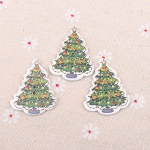 Wooden Mixed Christmas Tree Pattern Buttons Scrapbook Collection Craft Handmade Sewing Home Decoration DIY 28x36mm 20pcs 2024 - buy cheap
