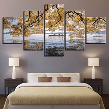 Impresiones de pintura en lienzo para decoración del hogar, arte de pared de lago, árbol Modular, paisaje para póster para el salón, 5 piezas 2024 - compra barato